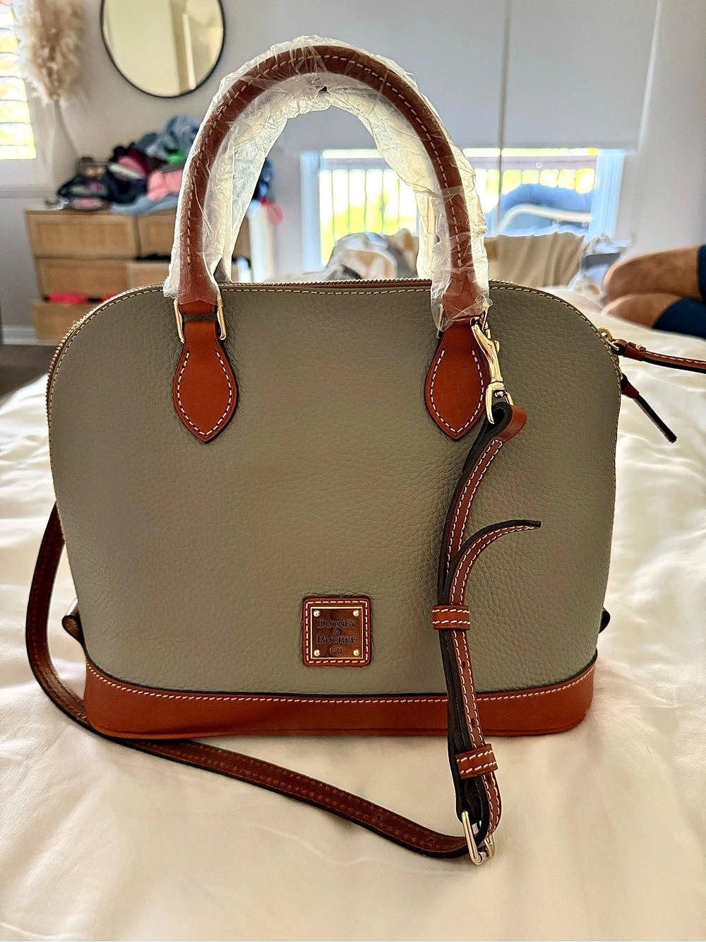 Dooney & Bourke Pebble Grain Zip Satchel Gray & Brown NWT